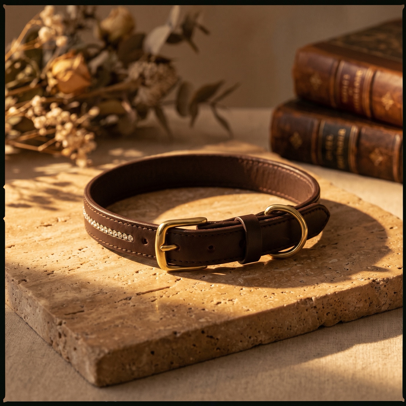 Collar Couture de cuero chocolate con cristales