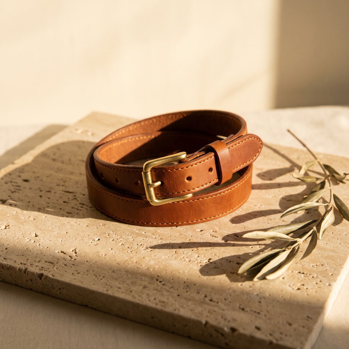 Collar Signature de cuero coñac con hebilla de latón